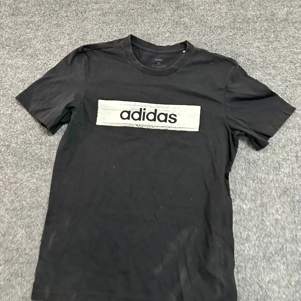 Adidas T-Shirt Mens Size M Black Graphic Box Logo Cotton Short Sleeve Athletic